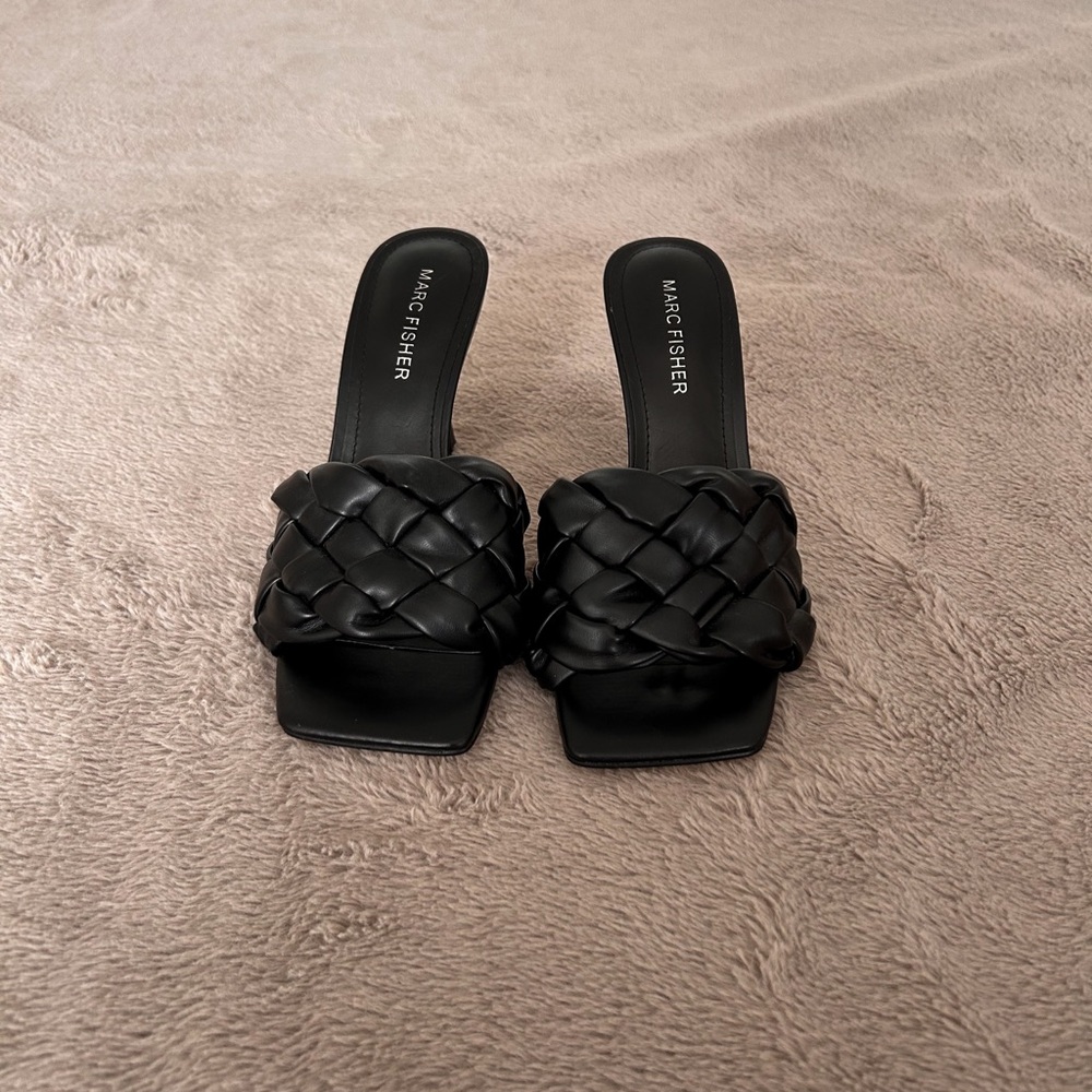 Marc Fisher Black Woven Mules